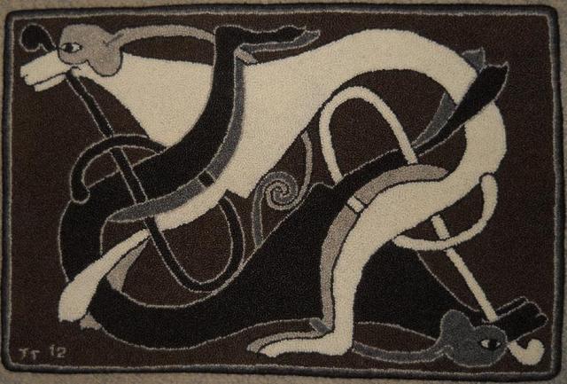 Celtic Dogs Pattern on linen, 36.5"x24"