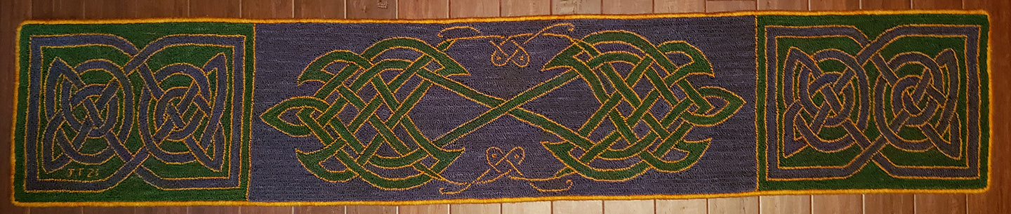 Celtic Table Runner long pattern on linen, 72.5"x13"