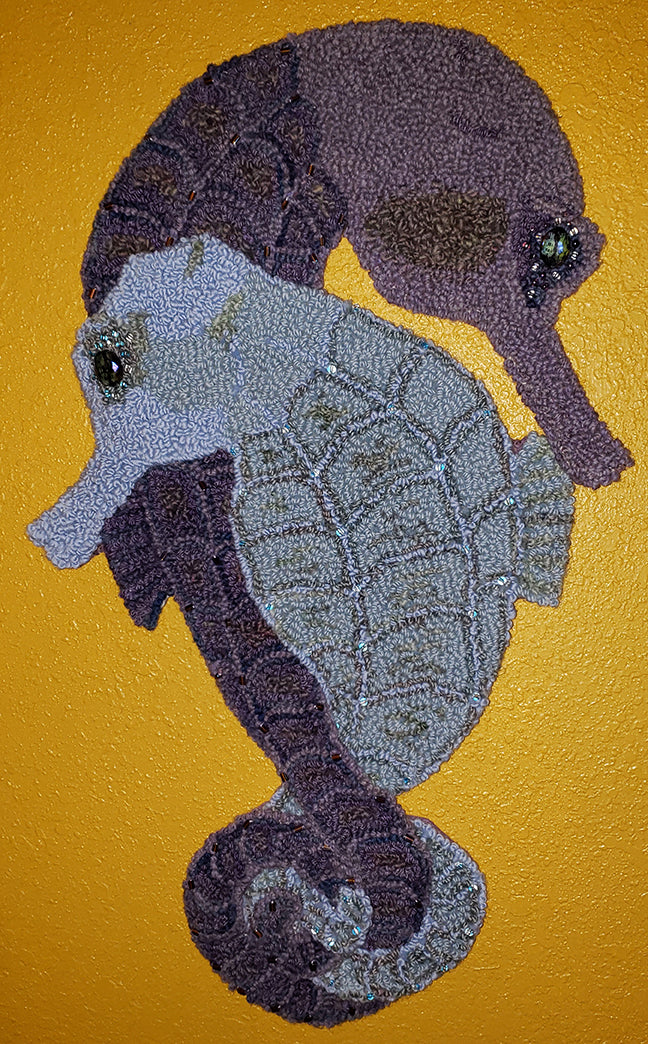 Seahorses pattern on linen, 23"x13"