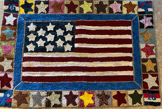 Flag Rug pattern on linen, 27"x40"
