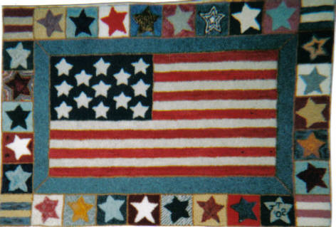Flag Rug pattern on linen, 27"x40"
