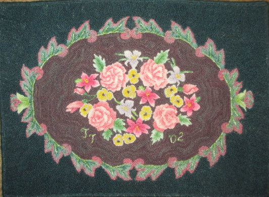 Antique Flower Pattern on Linen, 33.5"x24.5"