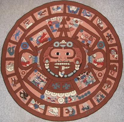 Aztec Calendar Pattern on linen, 60" diameter
