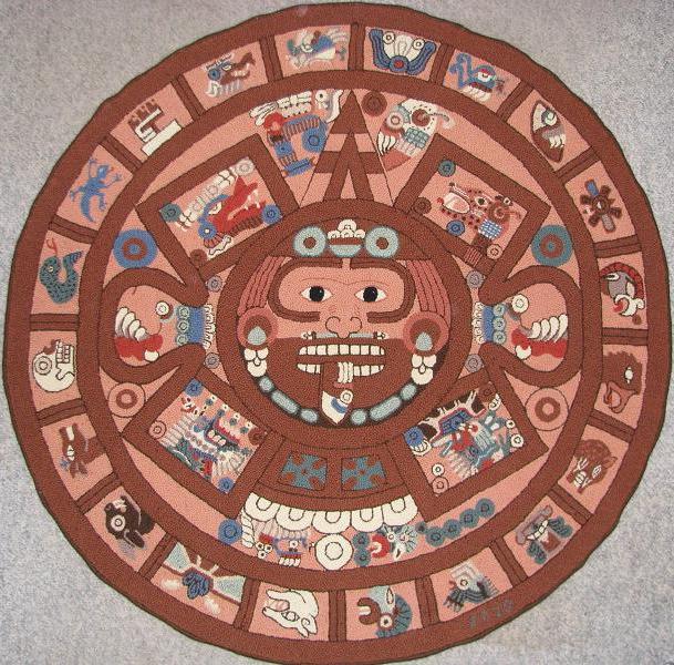 Aztec Calendar Rug, 60" diameter