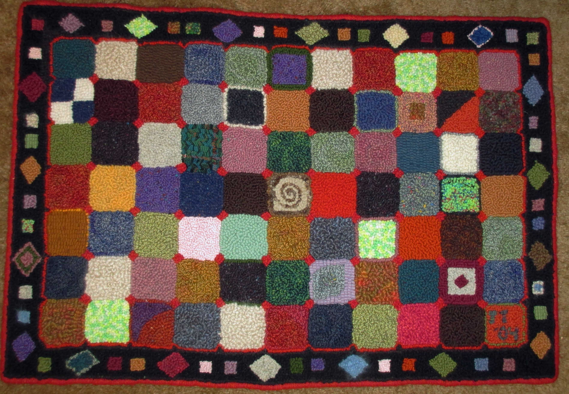 Diamonds & Squares Pattern on linen, 21.5"x32"