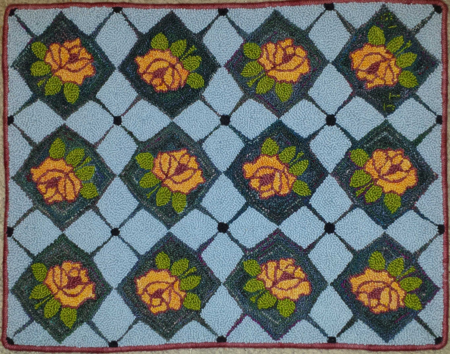 Roses & Diamonds Pattern on linen, 26.5"x21"
